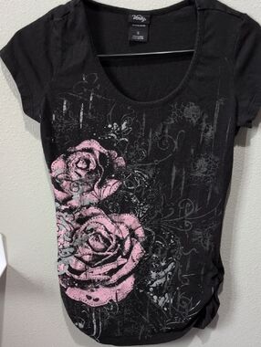 Vanity Black Short Sleeve Tee with Pink Rose Graphic